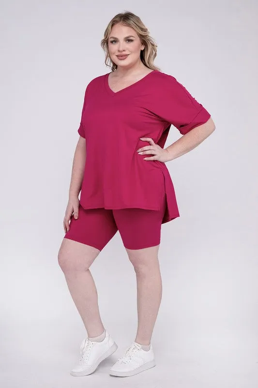 Brushed DTY Microfiber V-Neck Top & Biker
