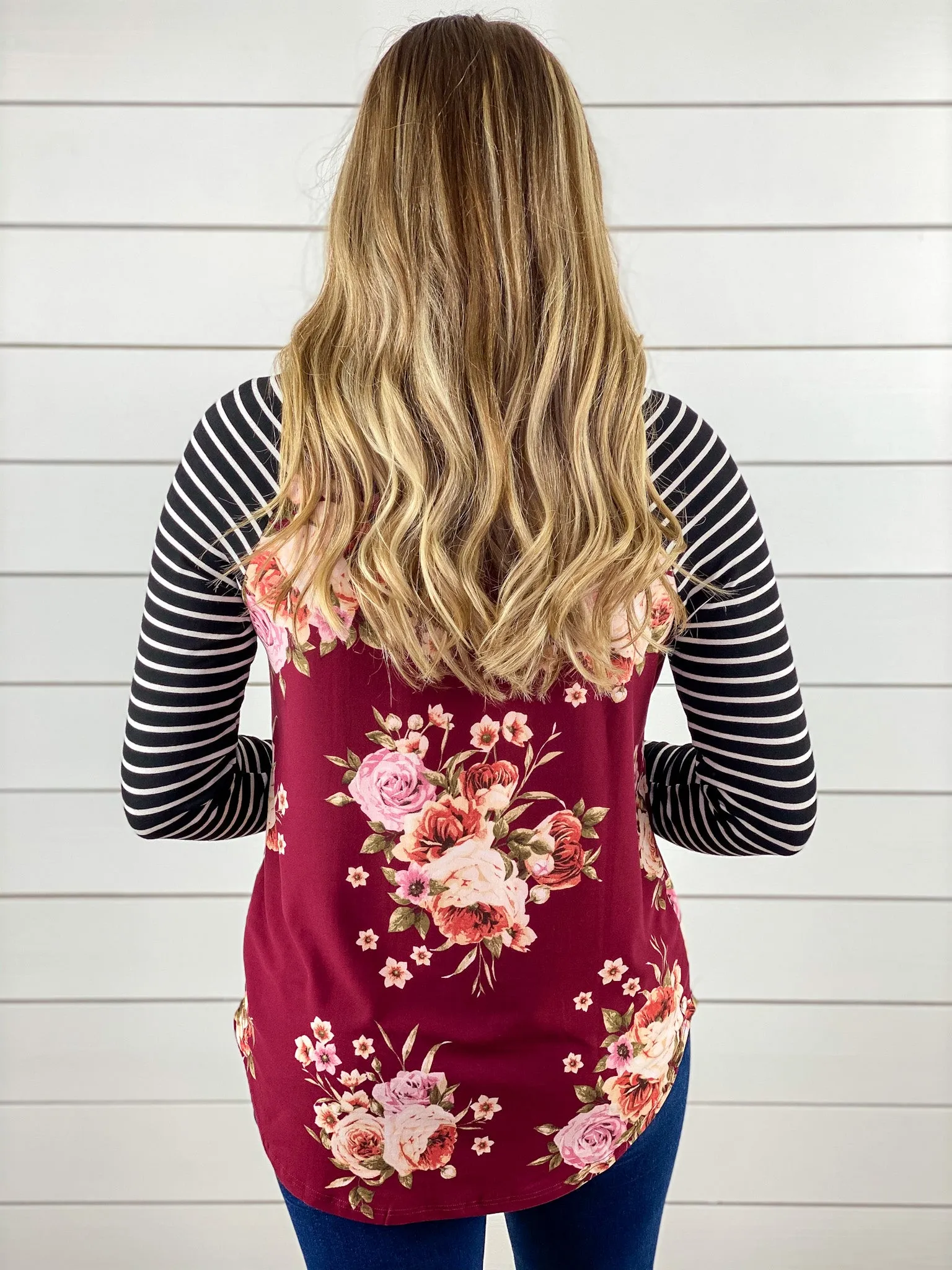 Burgundy Floral Stripe Top