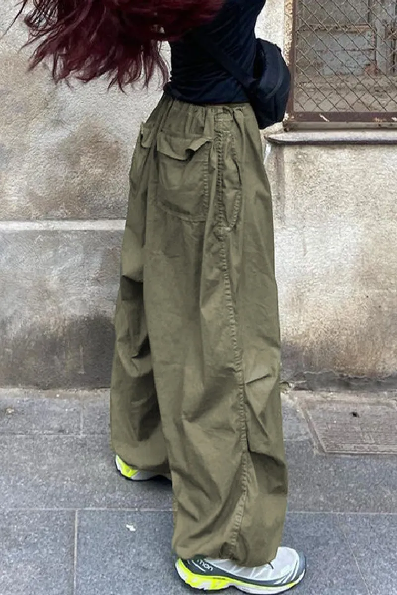 Casual Street Solid Draw String Straight Low Waist Wide Leg Solid Color Bottoms