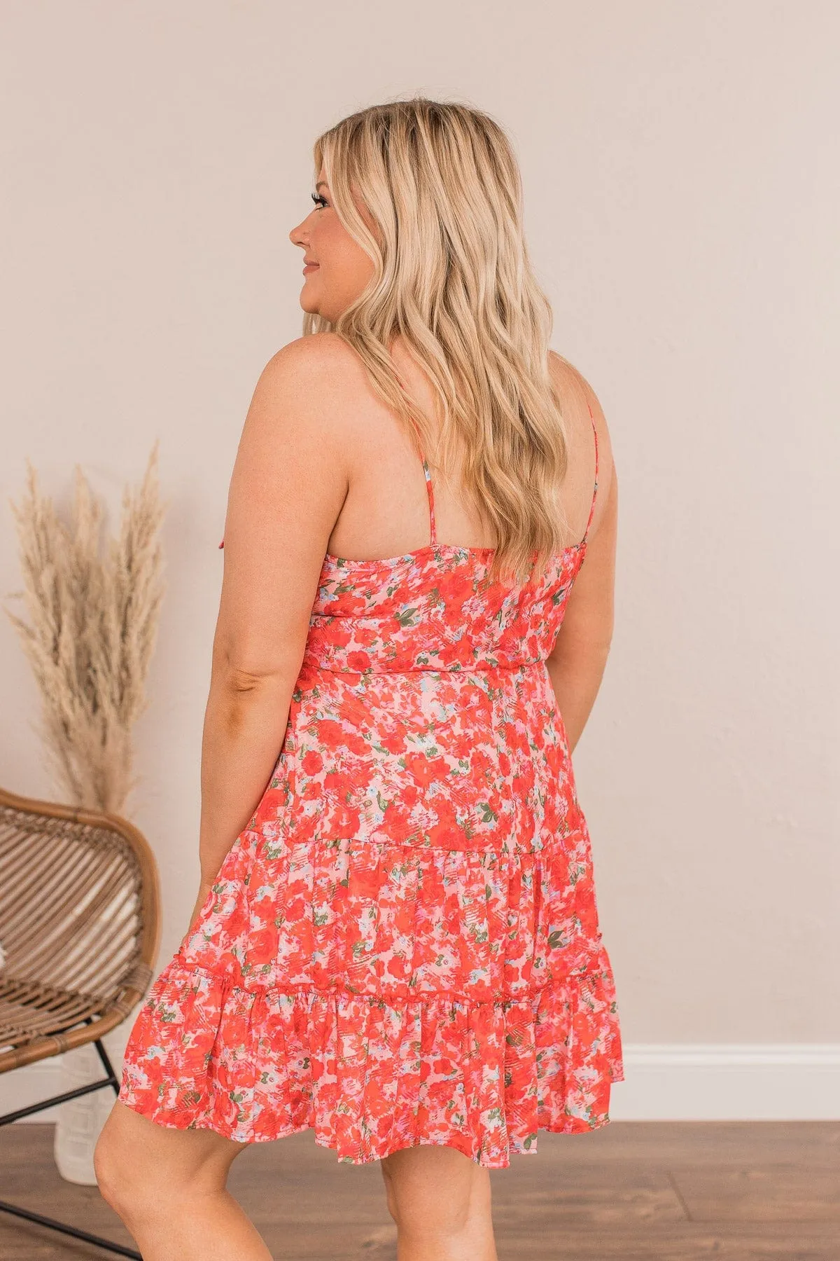 Catching Roses Mini Dress- Red