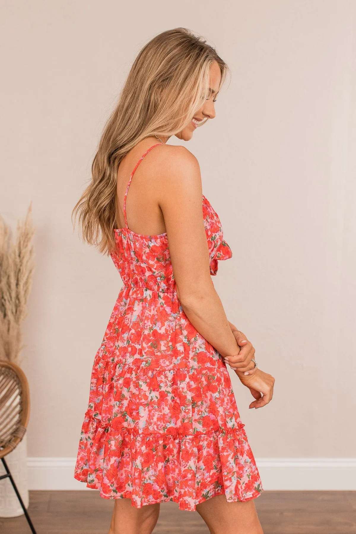 Catching Roses Mini Dress- Red