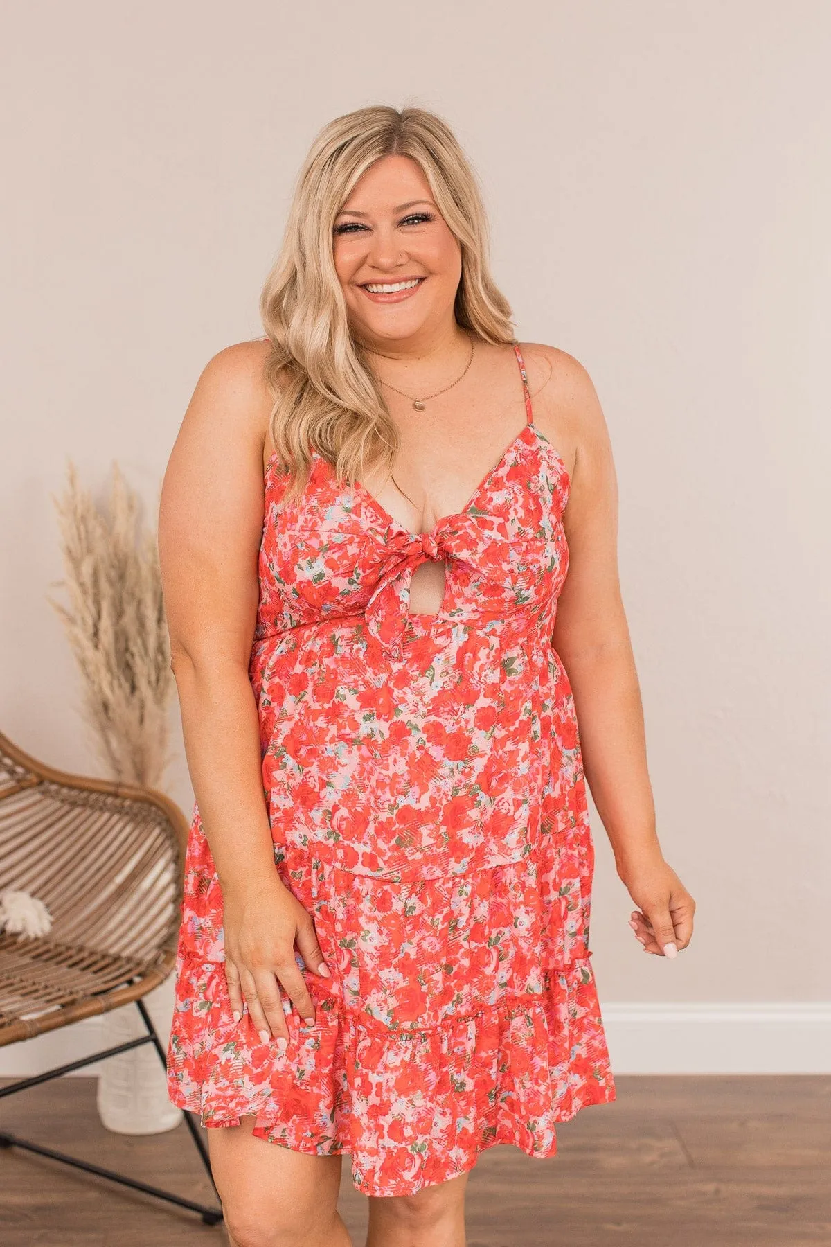 Catching Roses Mini Dress- Red