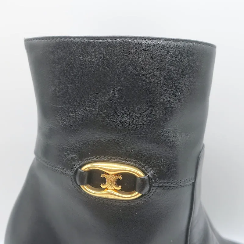 Celine Claude Wedge Ankle Boots Black Leather Size 38