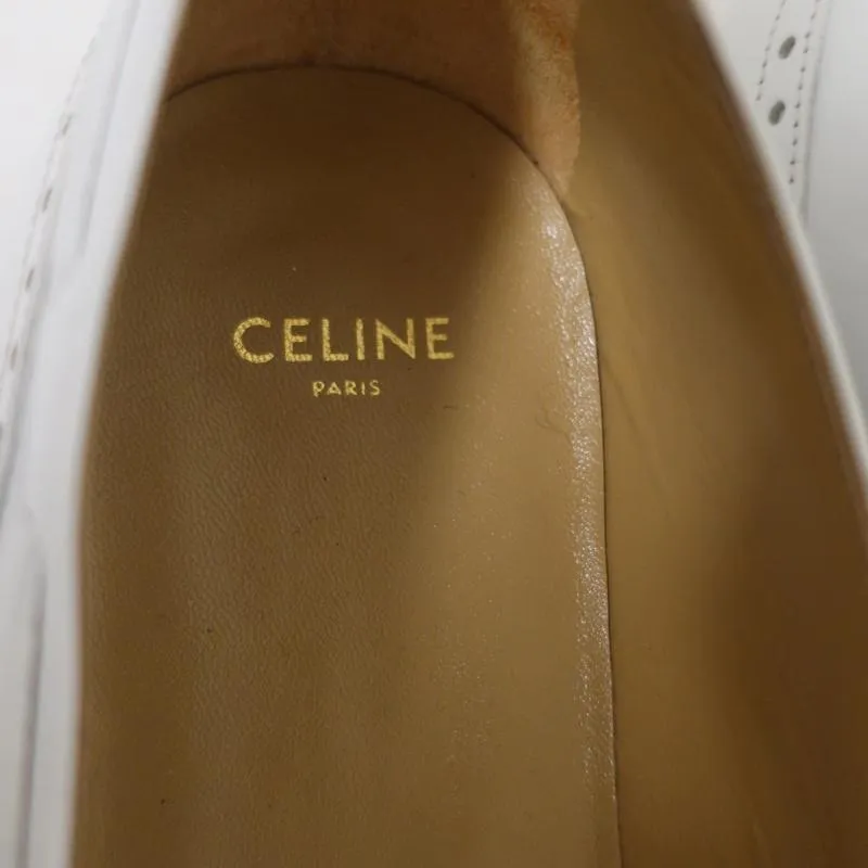 Celine Tassel Wingtip Loafers White Leather Size 38 Slip-On Flats