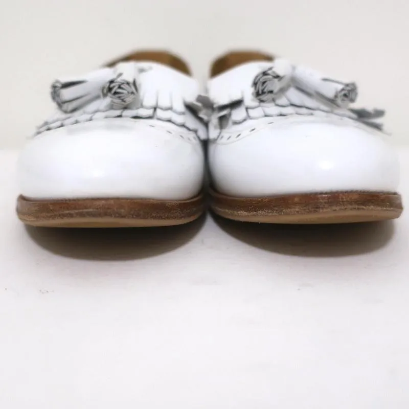 Celine Tassel Wingtip Loafers White Leather Size 38 Slip-On Flats