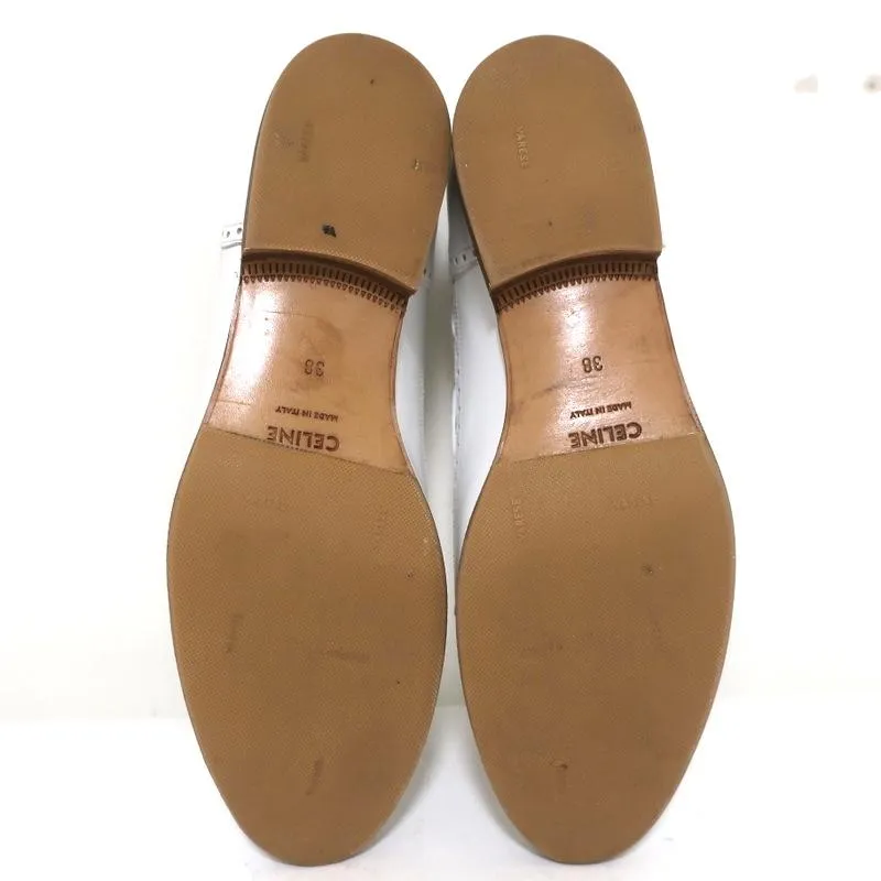 Celine Tassel Wingtip Loafers White Leather Size 38 Slip-On Flats