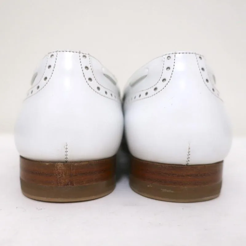 Celine Tassel Wingtip Loafers White Leather Size 38 Slip-On Flats