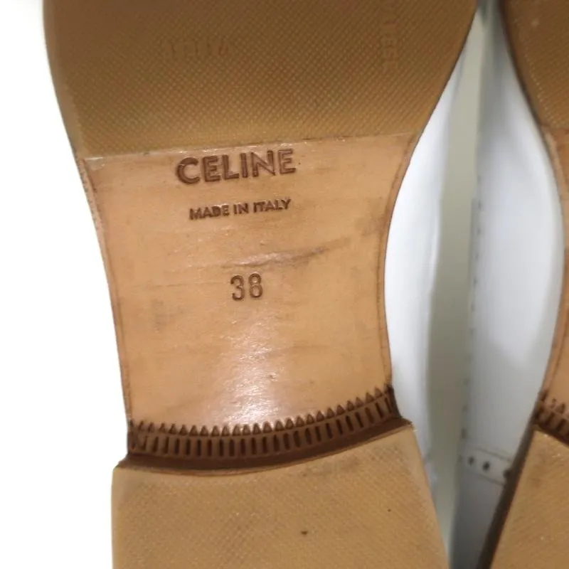 Celine Tassel Wingtip Loafers White Leather Size 38 Slip-On Flats