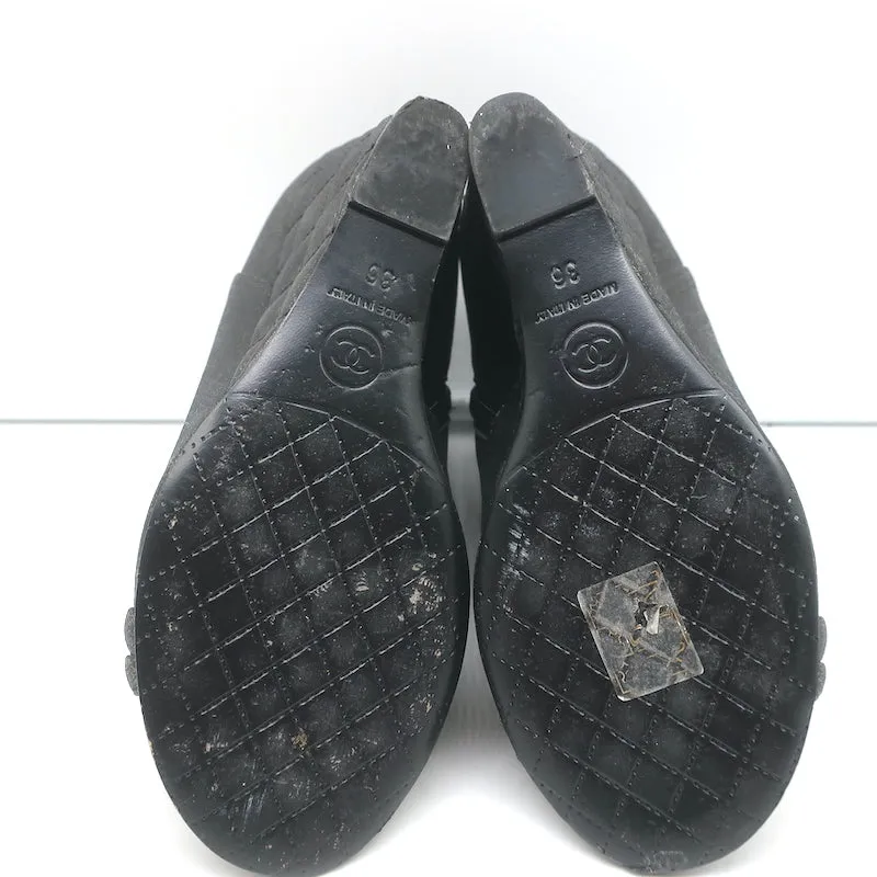 Chanel 16S Quilted Wedge Booties Black/Gold Size 36 Open Toe Ankle Boots