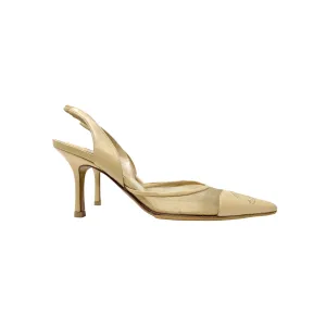 Chanel Beige Mesh Slingback Logo Heels