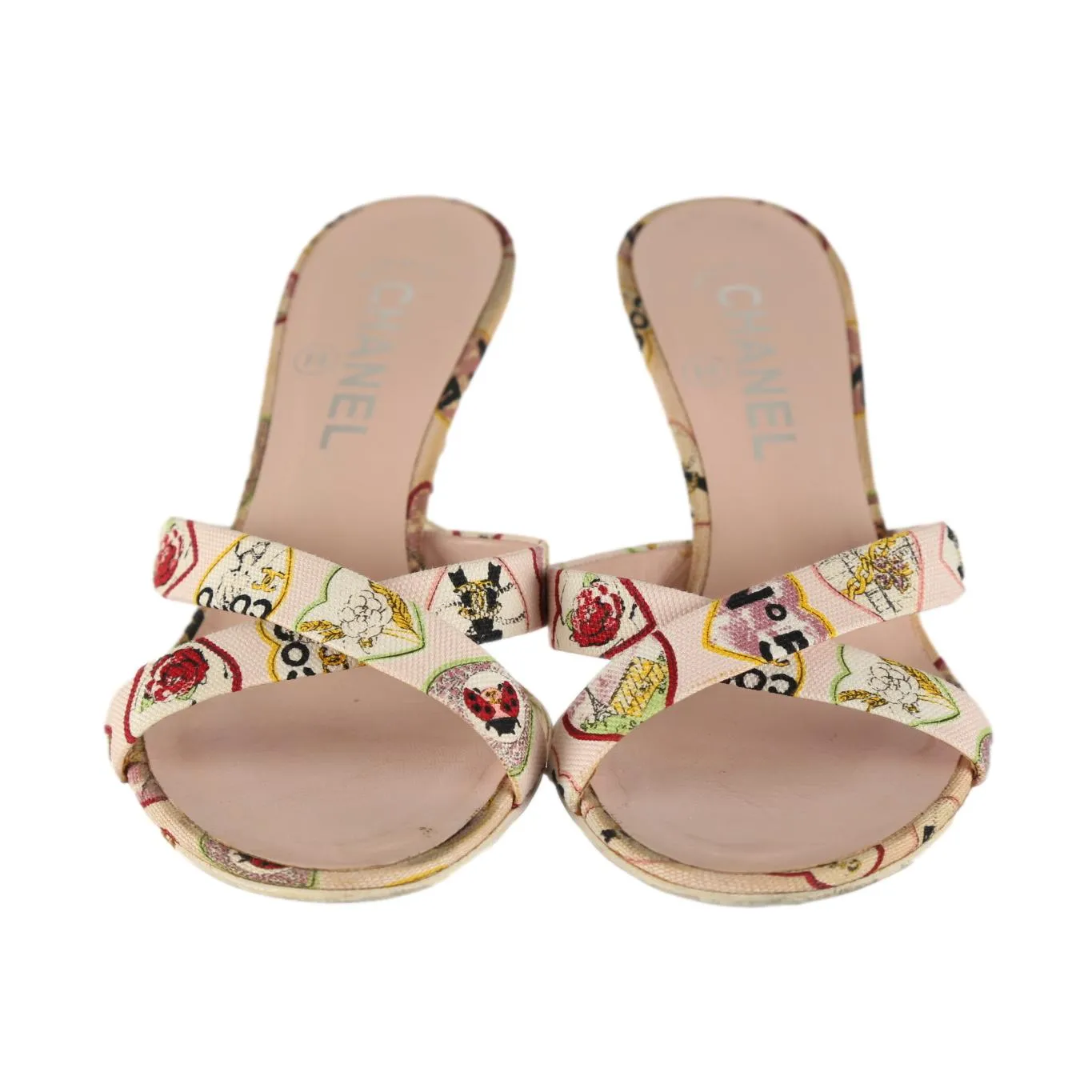 Chanel Pink Logo Print Heels