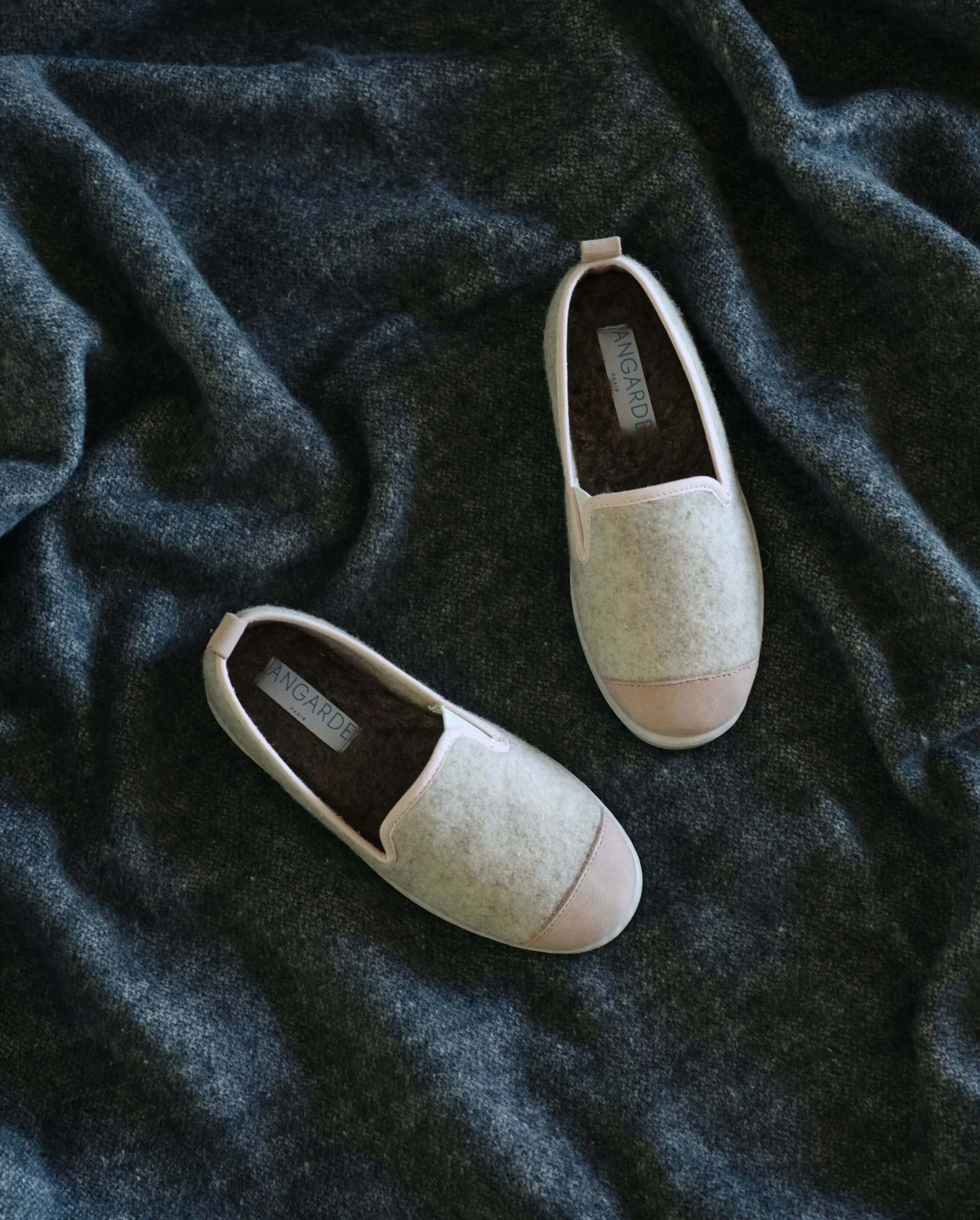 Chausson enfant laine, beige rose poudré