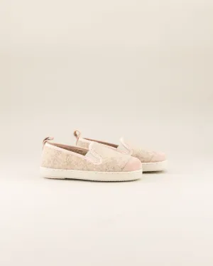 Chausson enfant laine, beige rose poudré