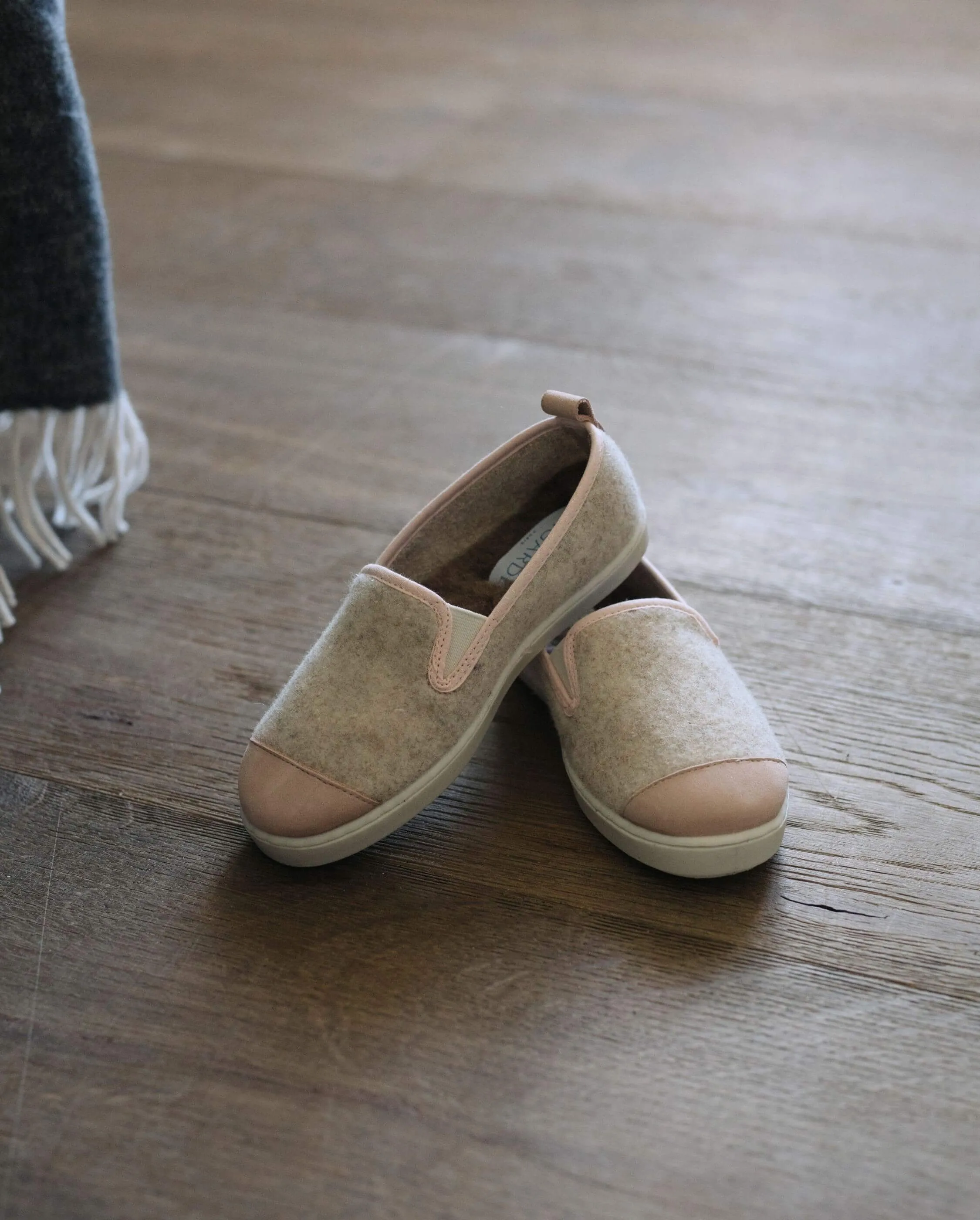 Chausson enfant laine, beige rose poudré