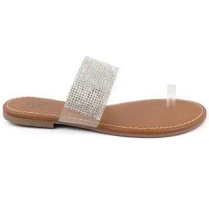 Clear Toe Ring with Rhinestone Band Flat Summer Sandals