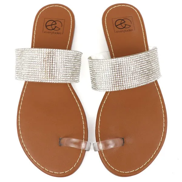 Clear Toe Ring with Rhinestone Band Flat Summer Sandals