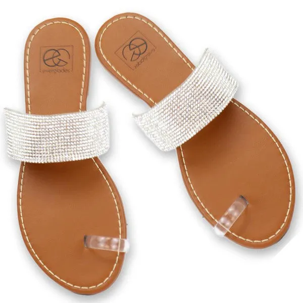 Clear Toe Ring with Rhinestone Band Flat Summer Sandals
