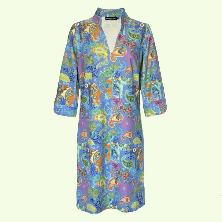 Coco Dress in Paisley Pachyderms Periwinkle