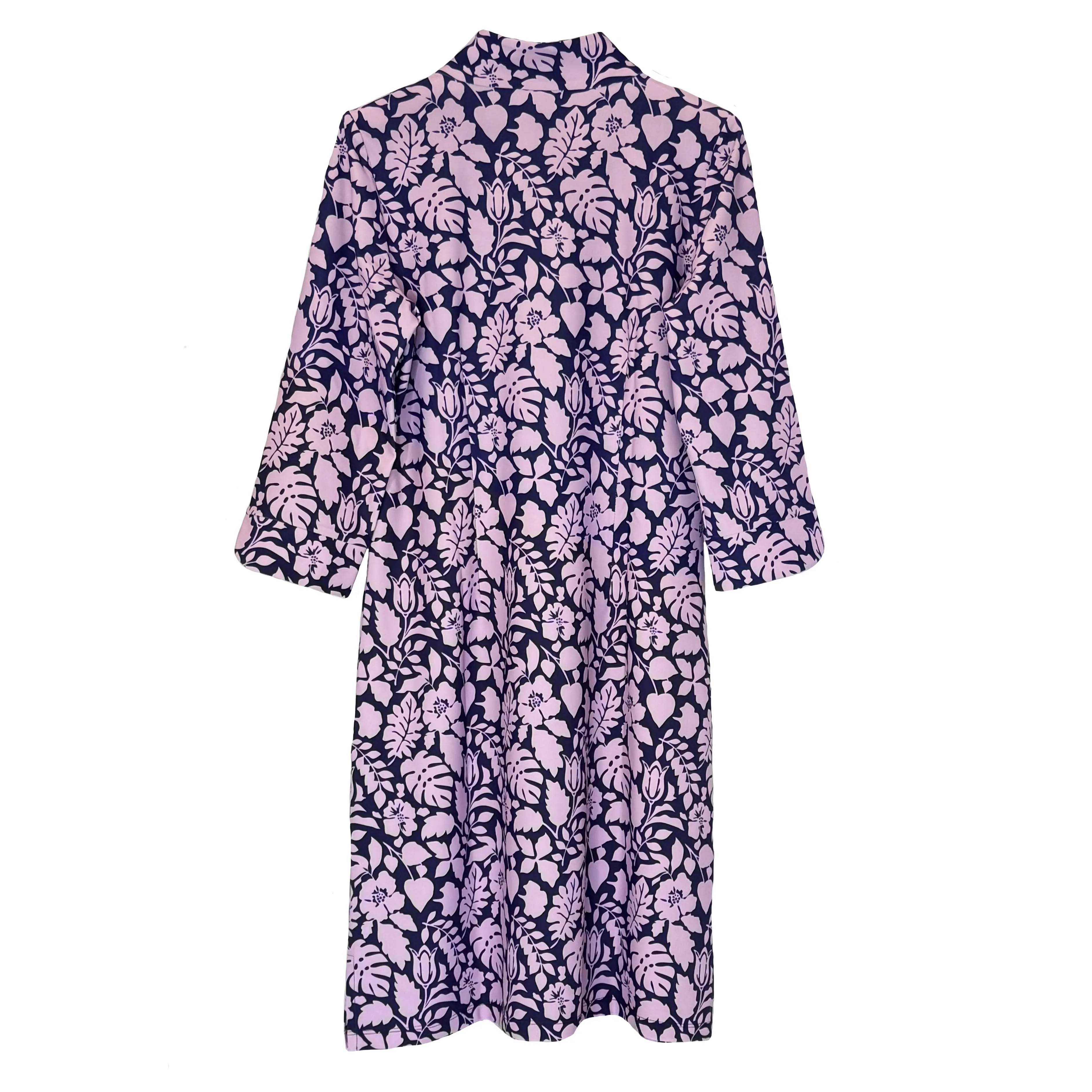 Coco Dress in Tossed Leaves Lavender and Aubergine
