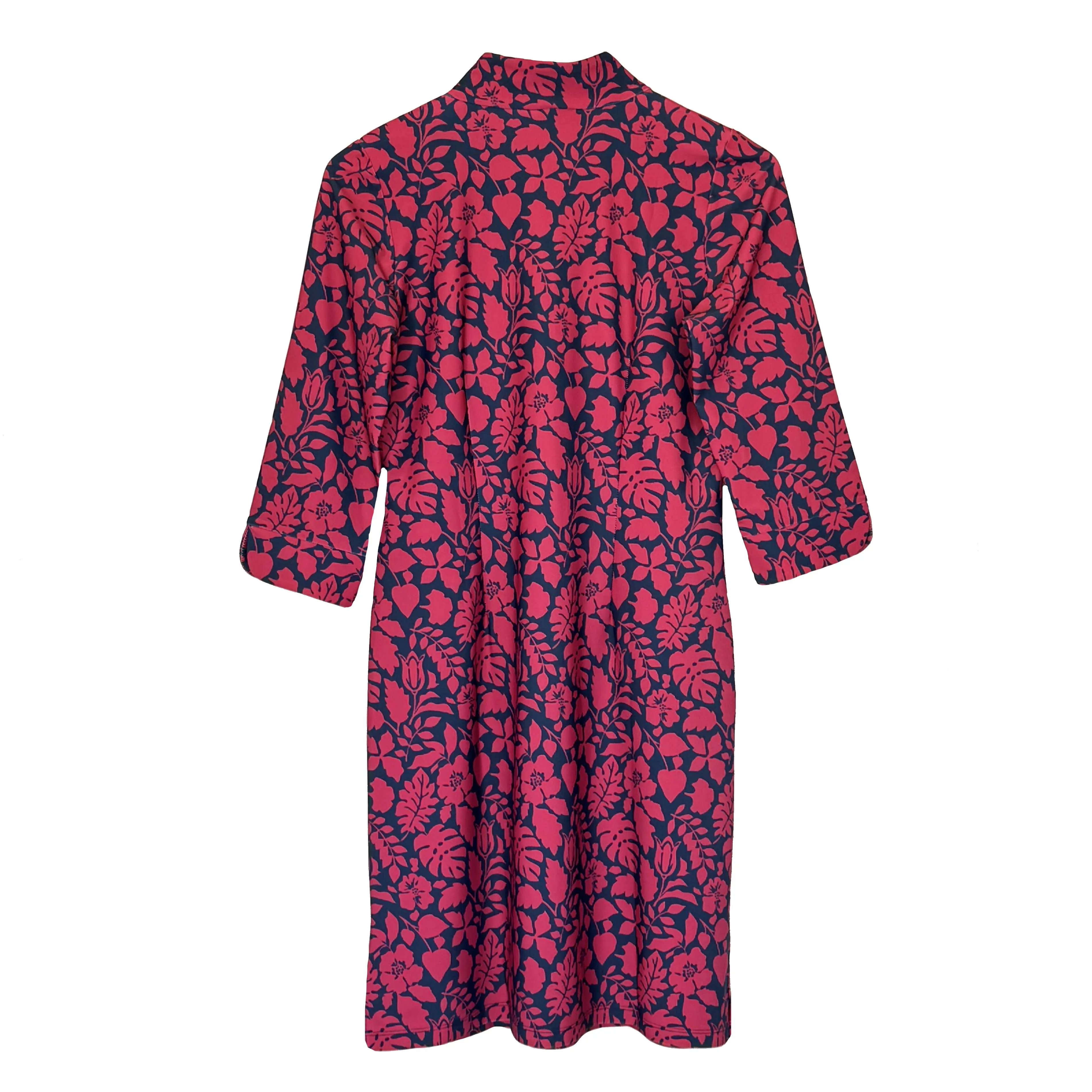 Coco Dress in Tossed Leaves Navy and Cranberry