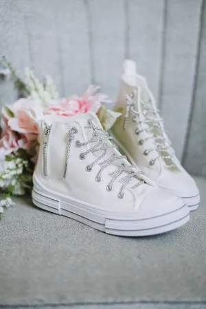 Cora High Top Canvas Rhinestone Lace Sneakers | White