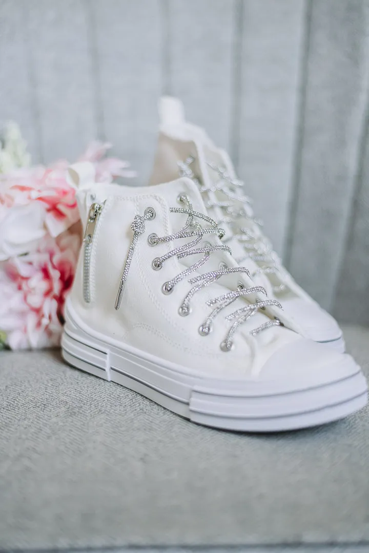 Cora High Top Canvas Rhinestone Lace Sneakers | White
