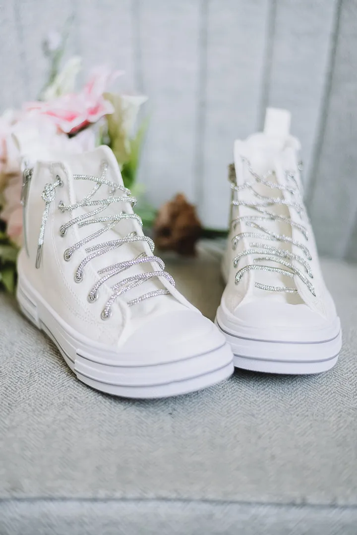 Cora High Top Canvas Rhinestone Lace Sneakers | White