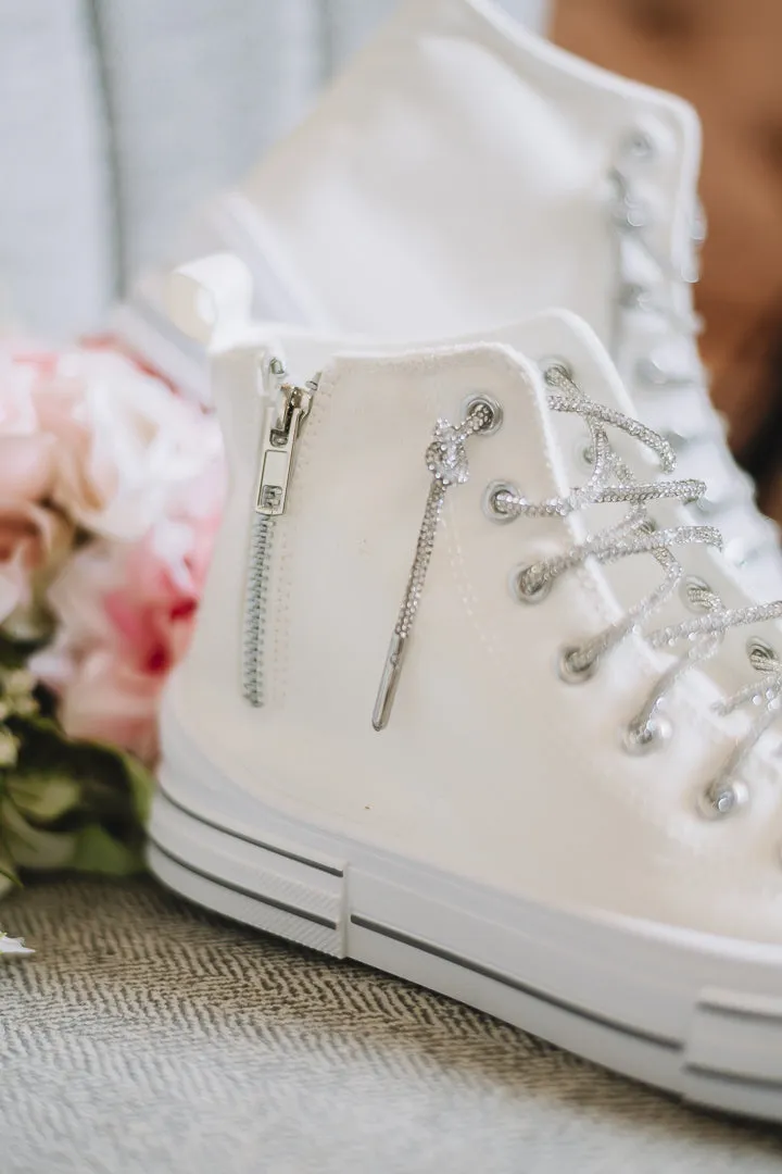 Cora High Top Canvas Rhinestone Lace Sneakers | White