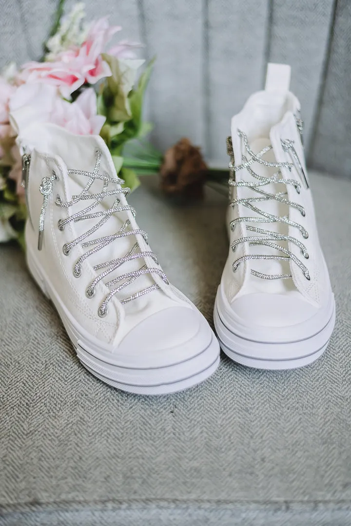 Cora High Top Canvas Rhinestone Lace Sneakers | White