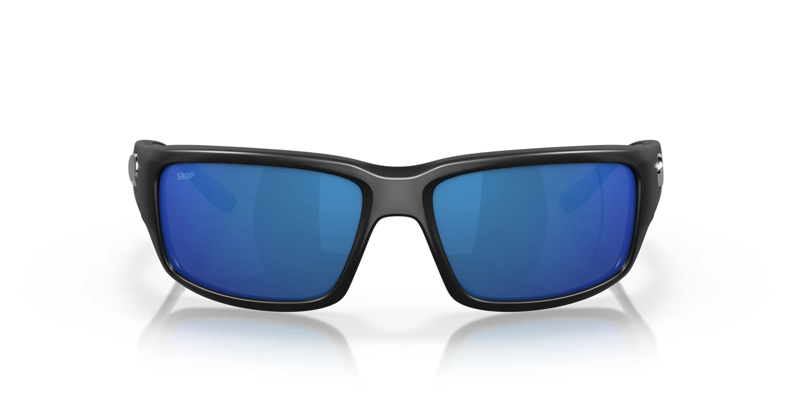 Costa Del Mar Fantail Polarized Rectangular Sunglasses, Matte Black/Grey Blue Mirrored