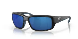 Costa Del Mar Fantail Polarized Rectangular Sunglasses, Matte Black/Grey Blue Mirrored