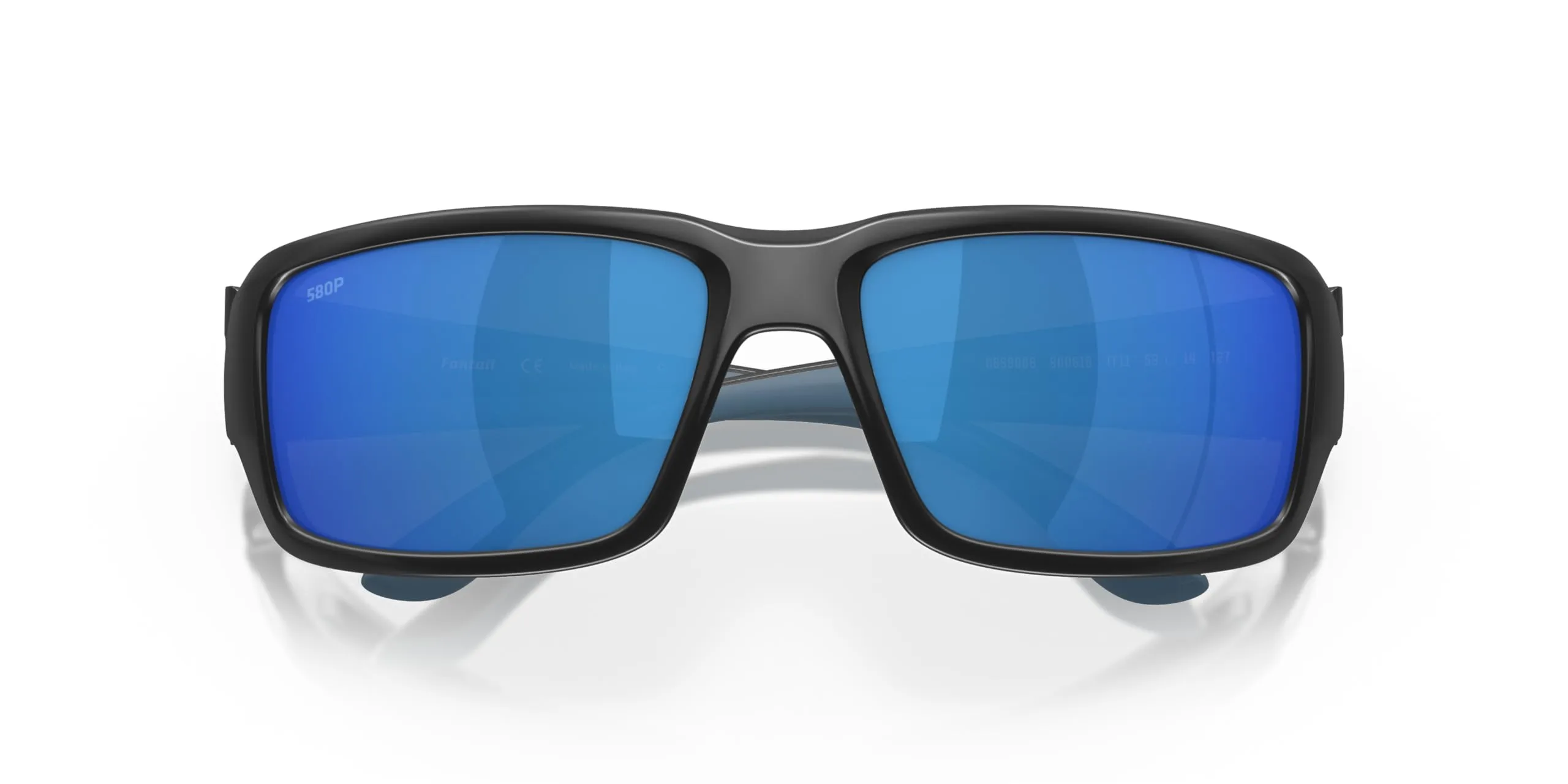 Costa Del Mar Fantail Polarized Rectangular Sunglasses, Matte Black/Grey Blue Mirrored
