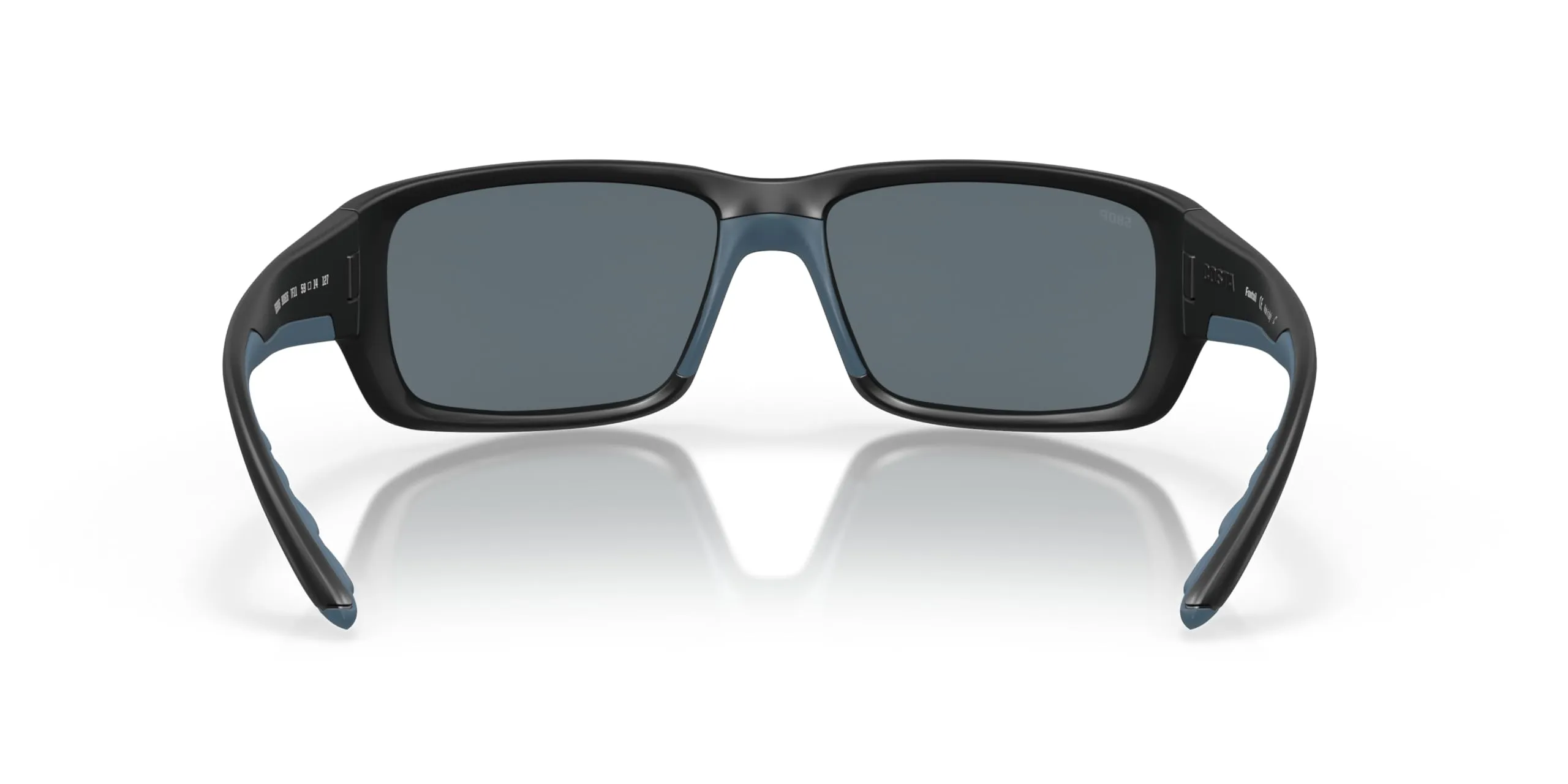 Costa Del Mar Fantail Polarized Rectangular Sunglasses, Matte Black/Grey Blue Mirrored