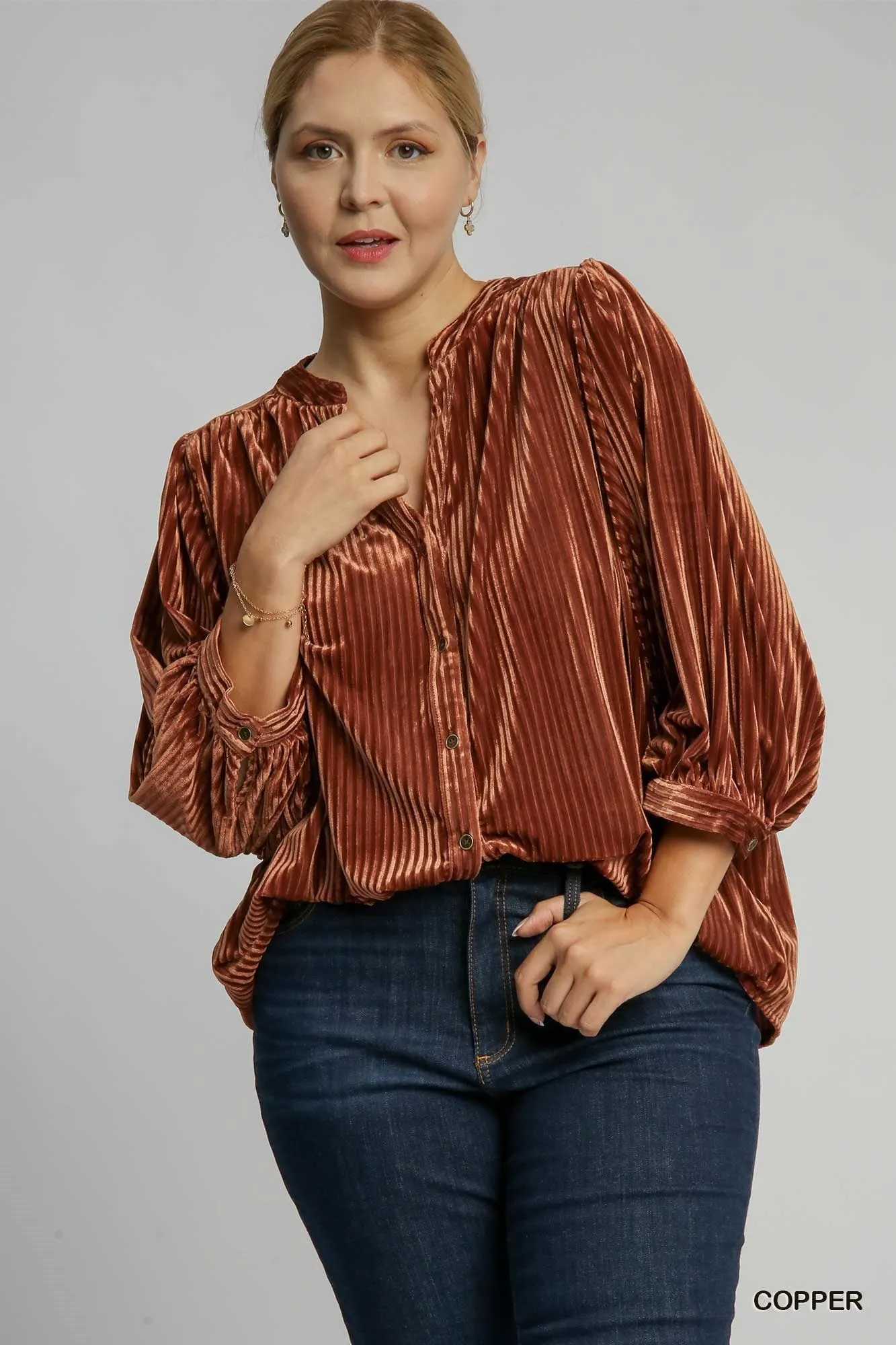 Costa V-Notched Button Down Top - Copper