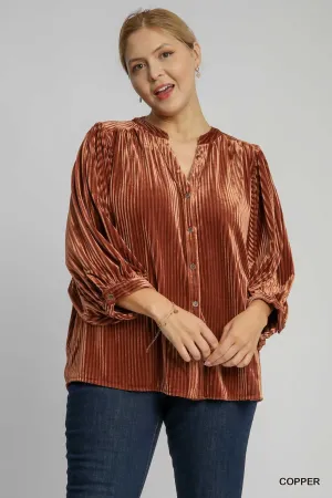 Costa V-Notched Button Down Top - Copper