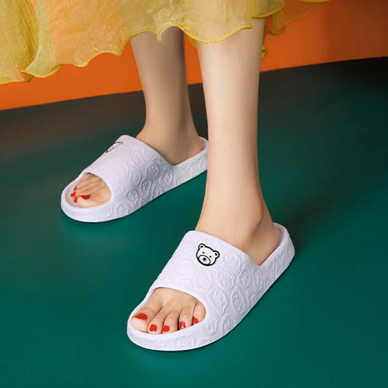 Cute Bear Slippers Indoor Non-slip Thick Soles Floor Bedroom Bathroom Slippers For Women Men Fashion House Shoes Summer  