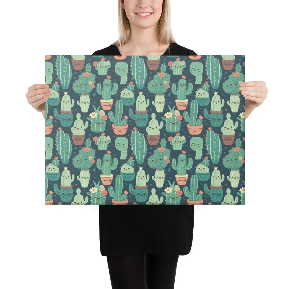 Cute Cactus Cartoon Canvas C0004