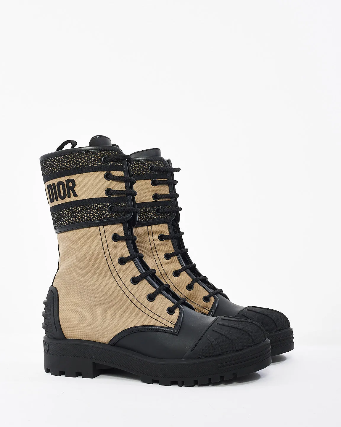 Dior Beige/Black Canvas D-Major Combat Boot - 38