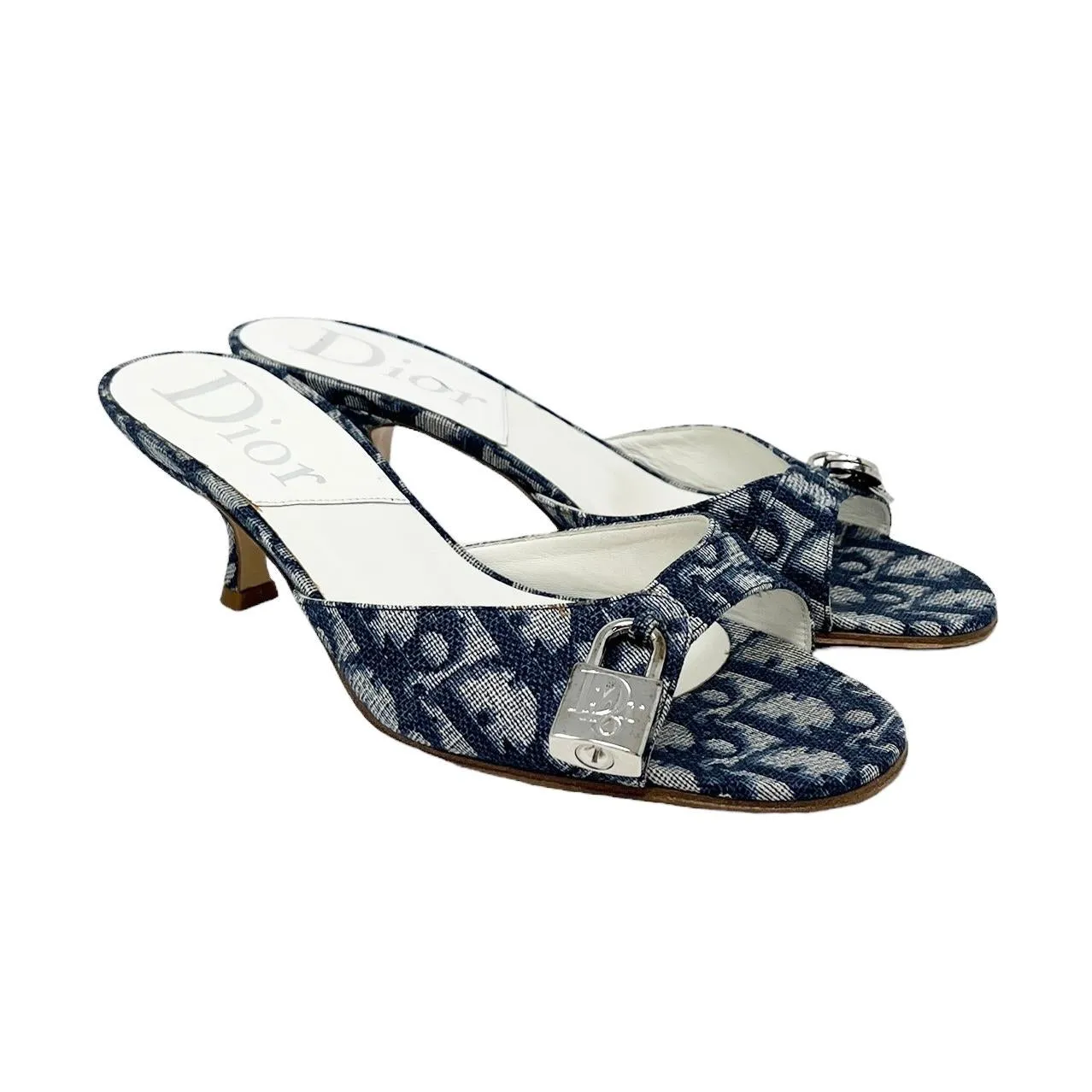Dior Navy Monogram Lock Heels