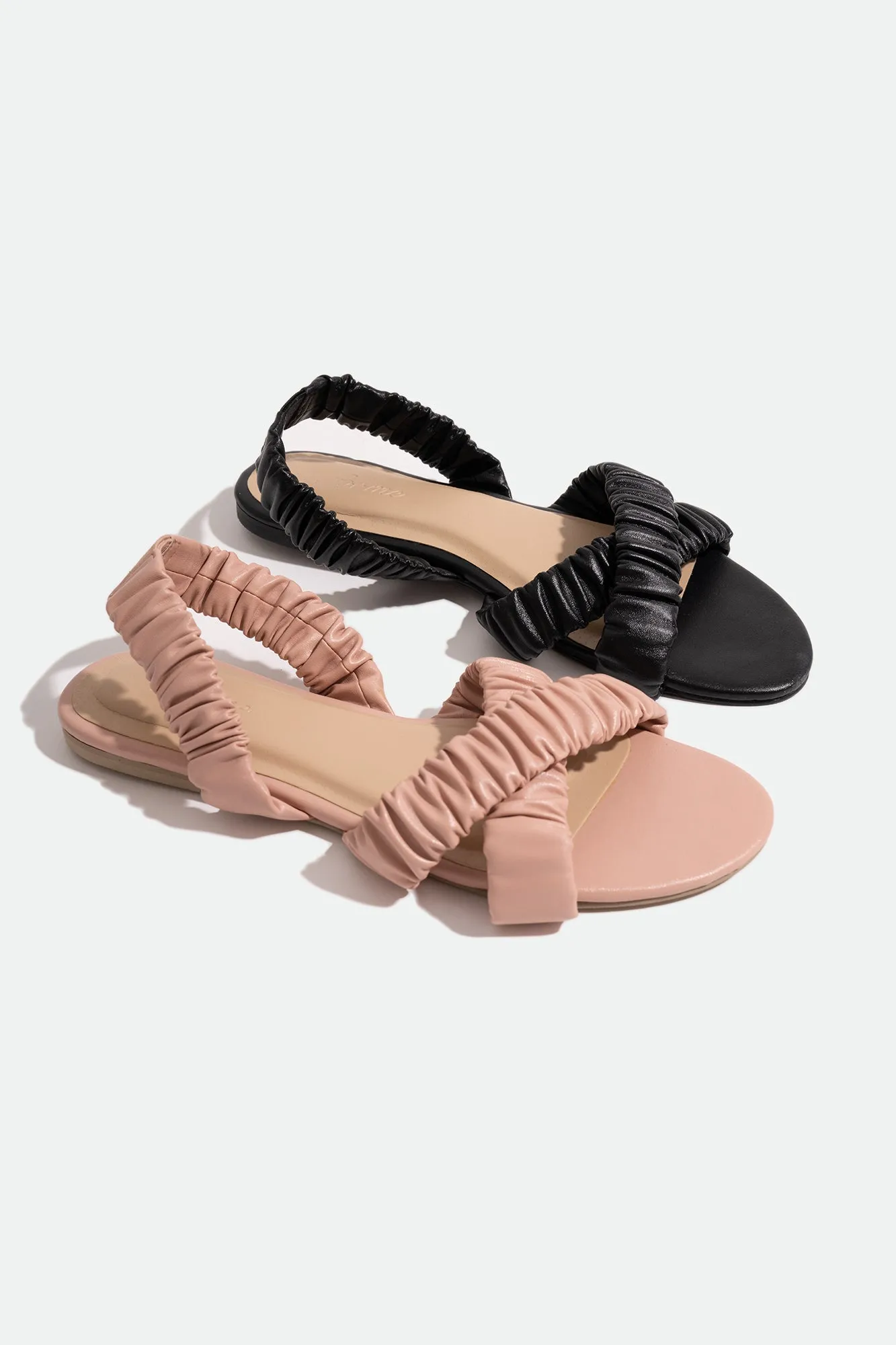 Double Strap Ruched Round Toe Sandals