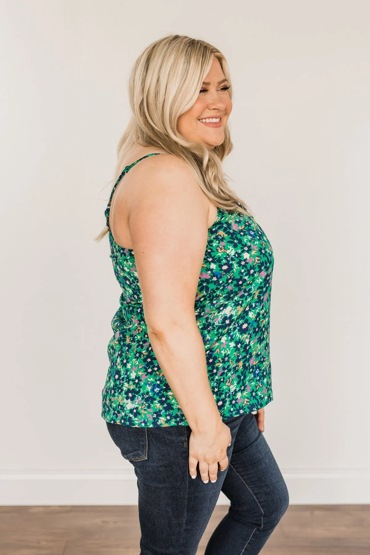 Dreaming Of Paradise Floral Tank Top- Green & Navy