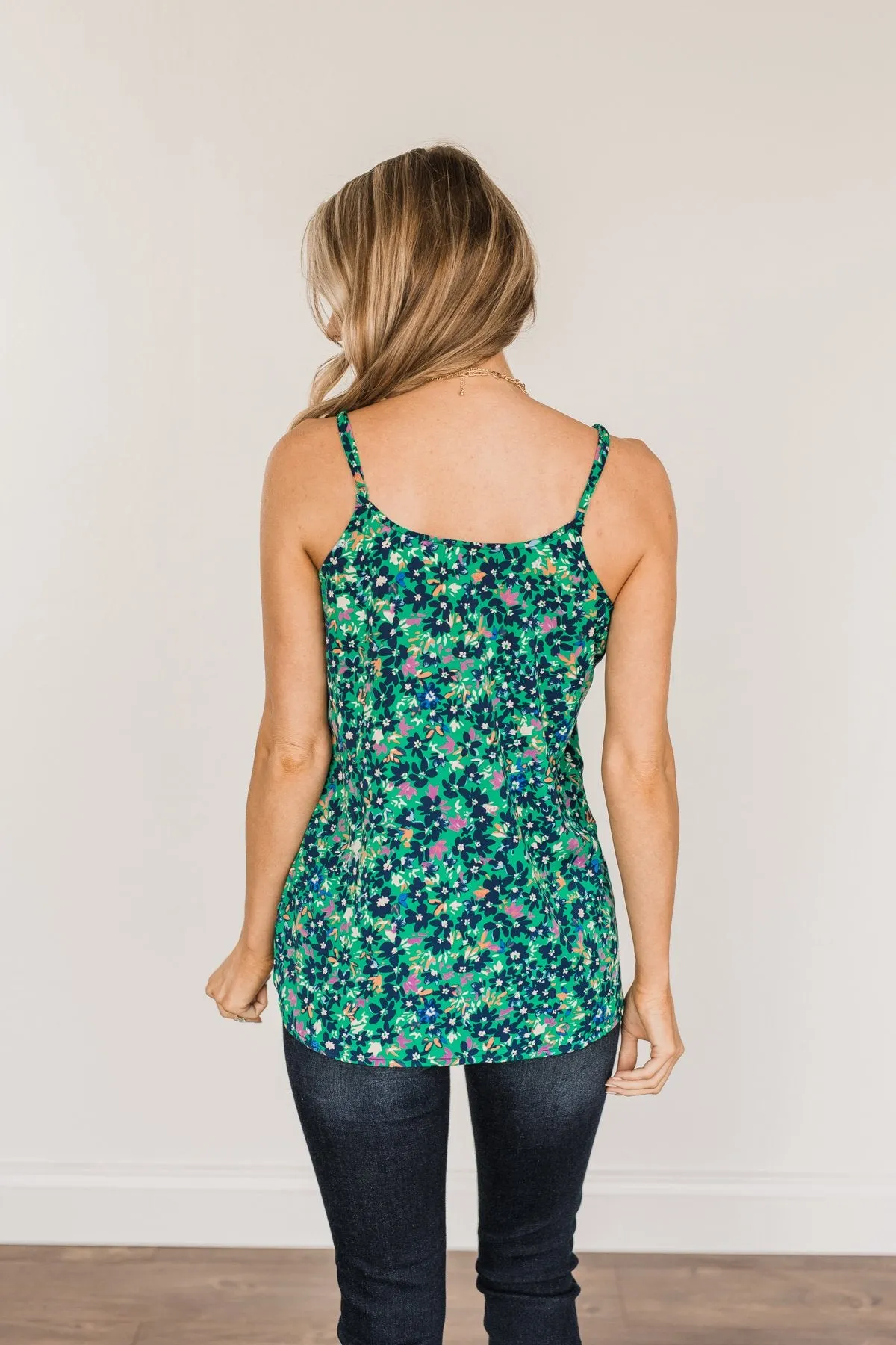 Dreaming Of Paradise Floral Tank Top- Green & Navy