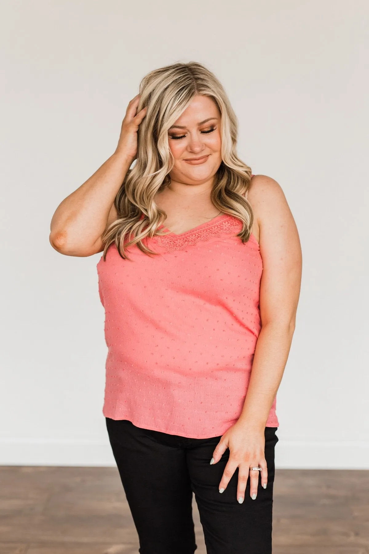 Feeling Lovely Swiss Dot Lace Tank Top- Pink
