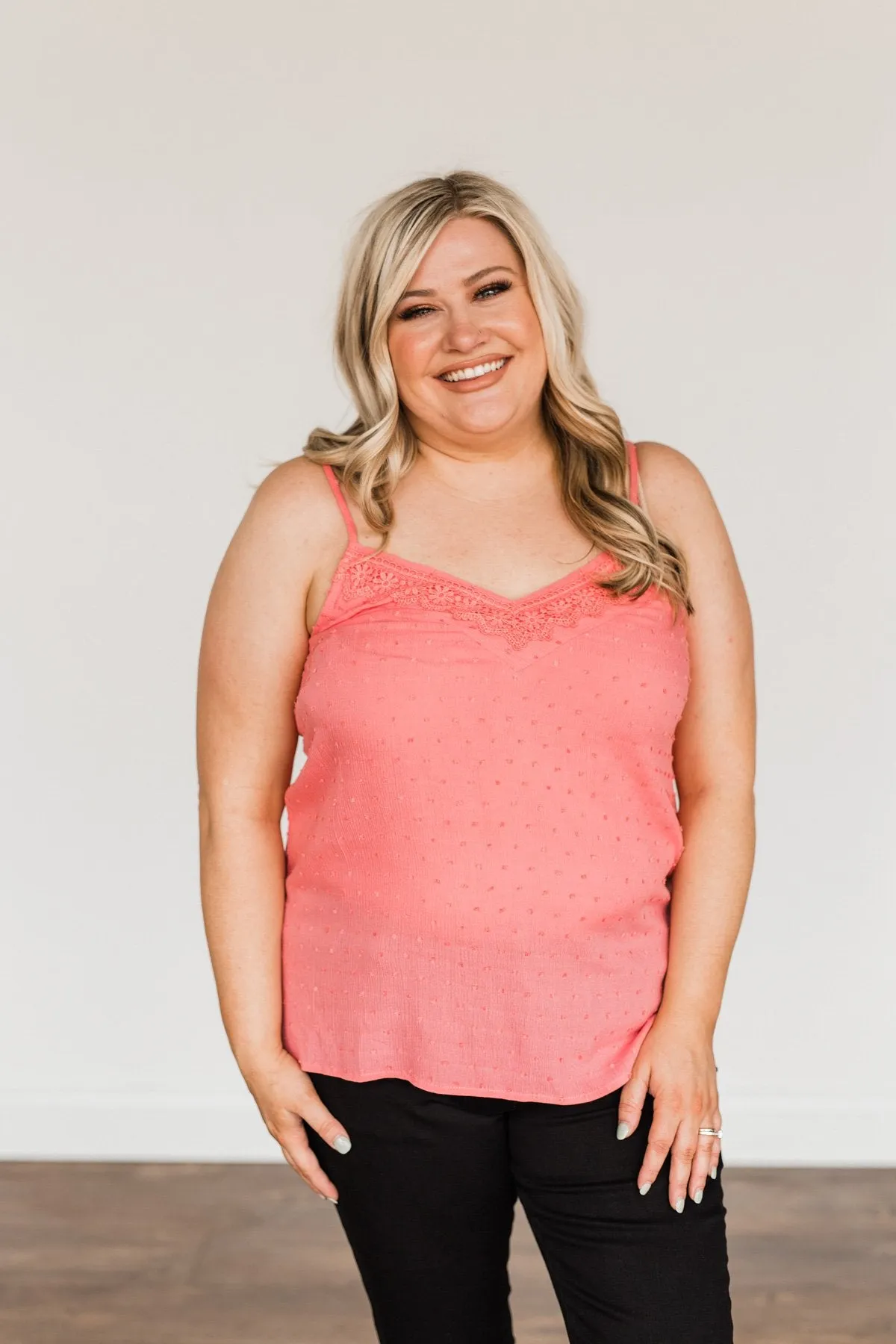 Feeling Lovely Swiss Dot Lace Tank Top- Pink