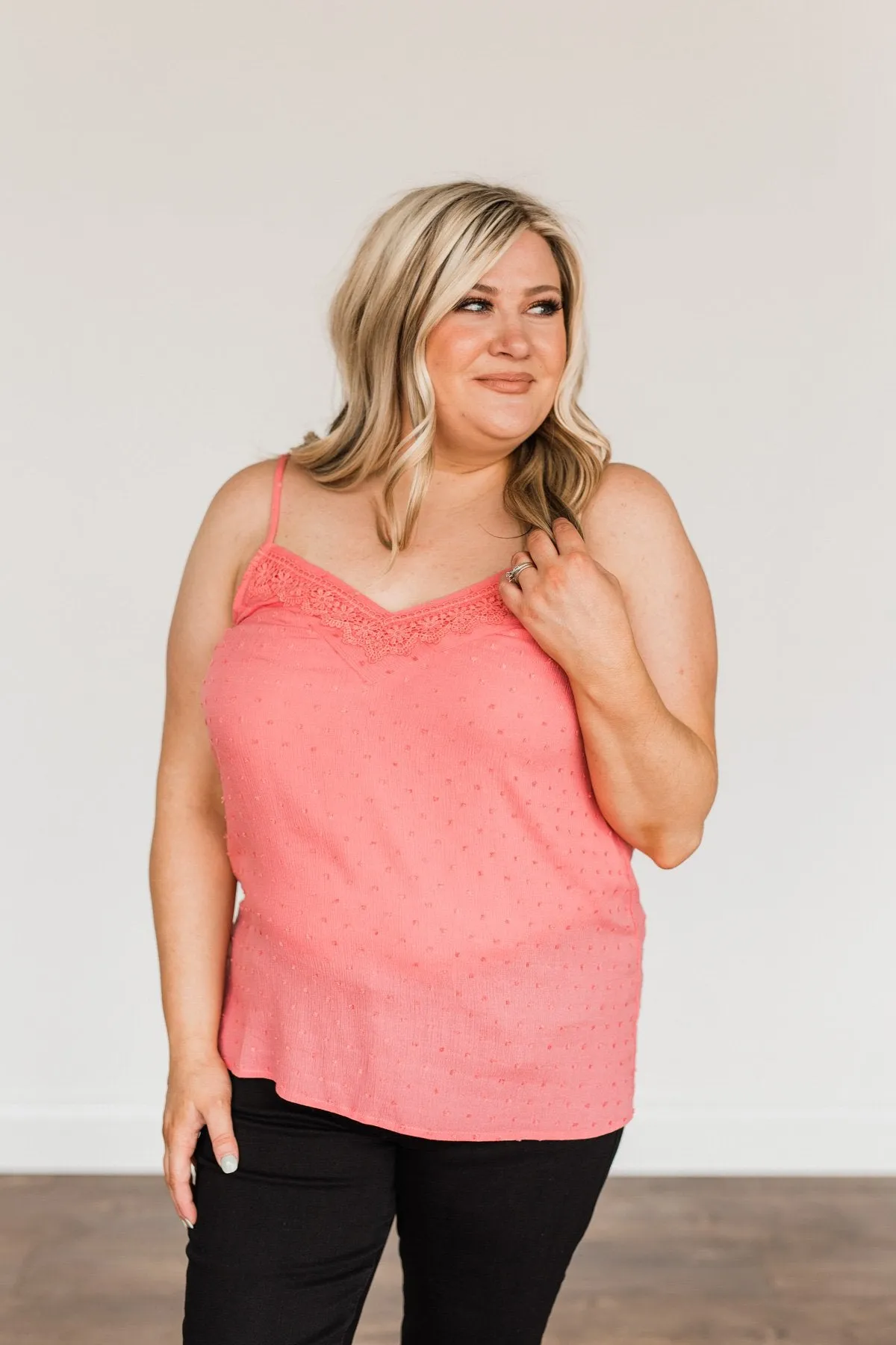 Feeling Lovely Swiss Dot Lace Tank Top- Pink