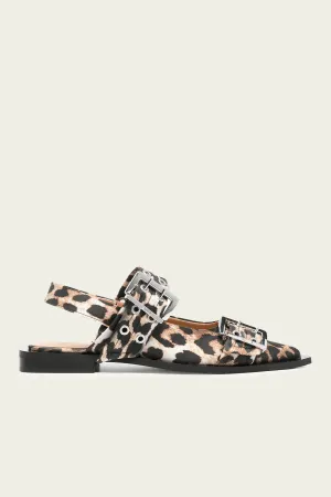 Feminine Buckle Ballerina Satin Print in Leopard
