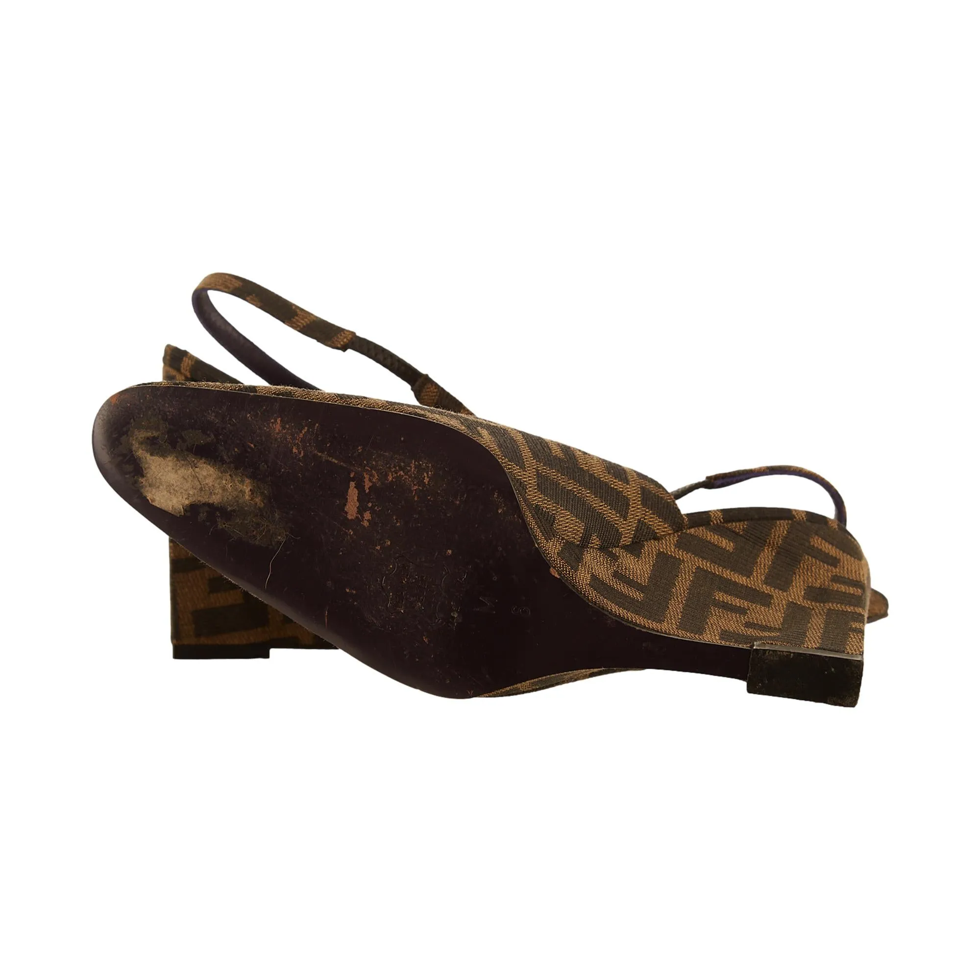 Fendi Brown Logo Slingback Heels
