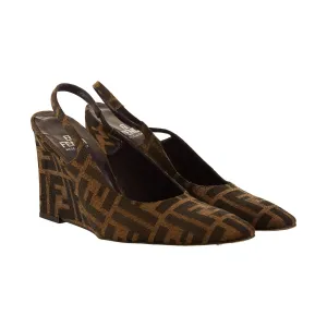 Fendi Brown Logo Slingback Heels