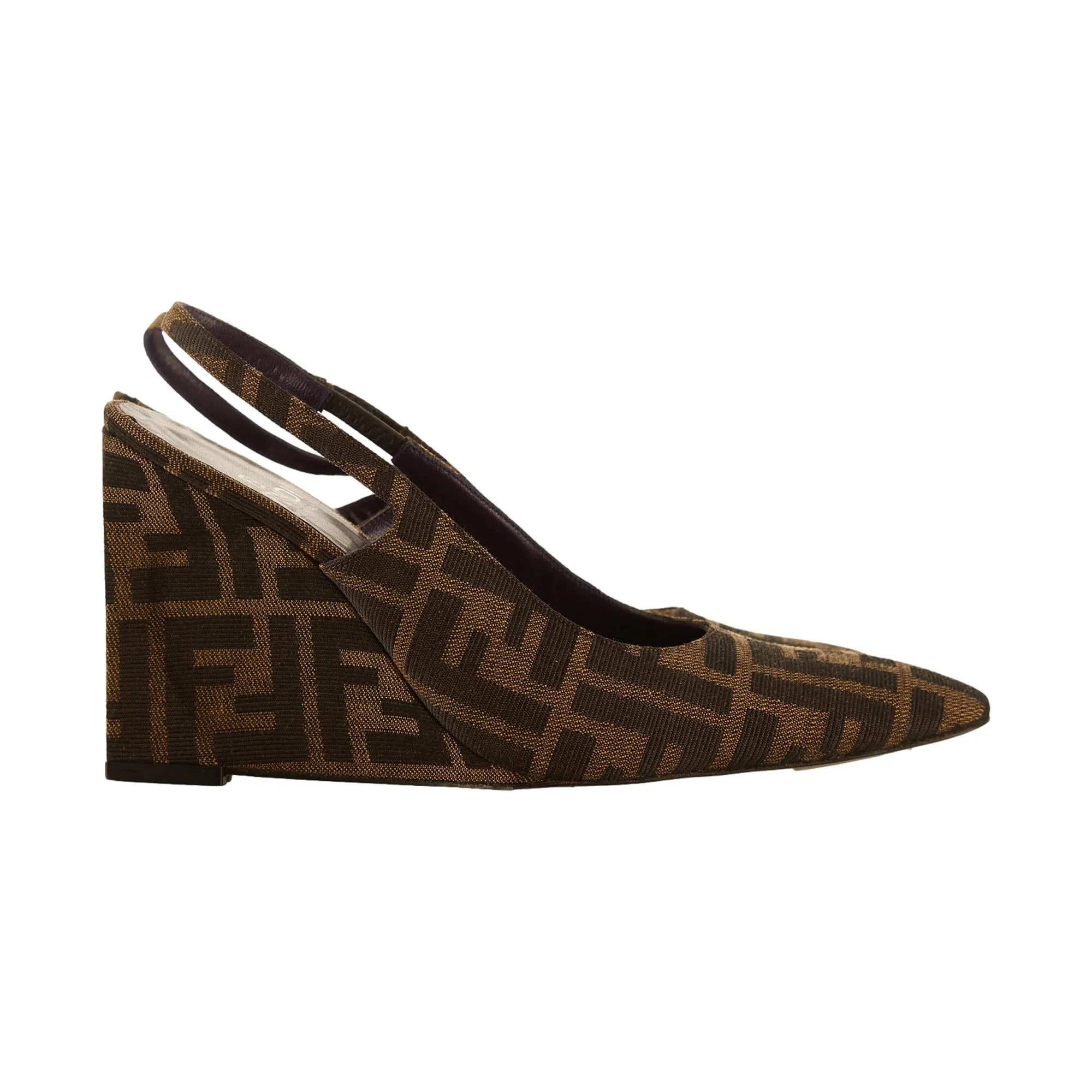 Fendi Brown Logo Slingback Heels