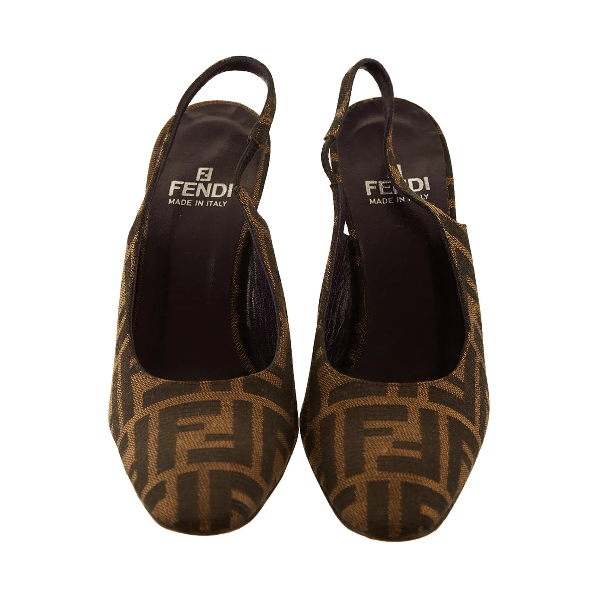 Fendi Brown Logo Slingback Heels